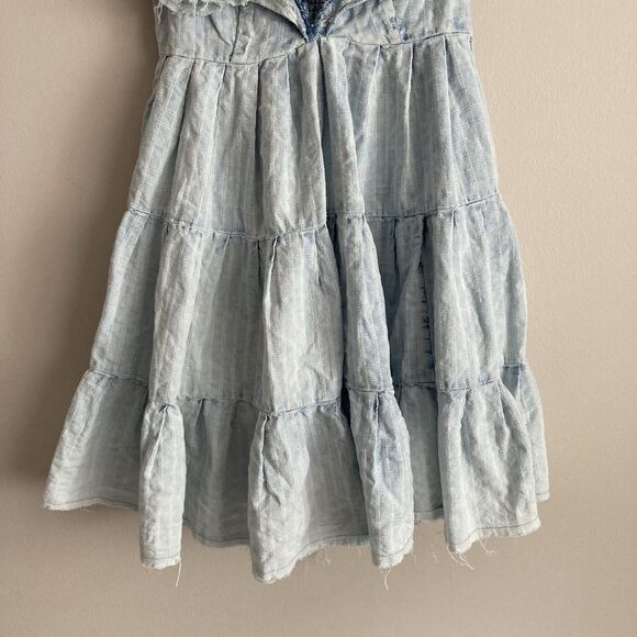 Free People Undone Mini Flutter Sleeve Dress Blue Small Raw Hemline Festival - Picture 6 of 11